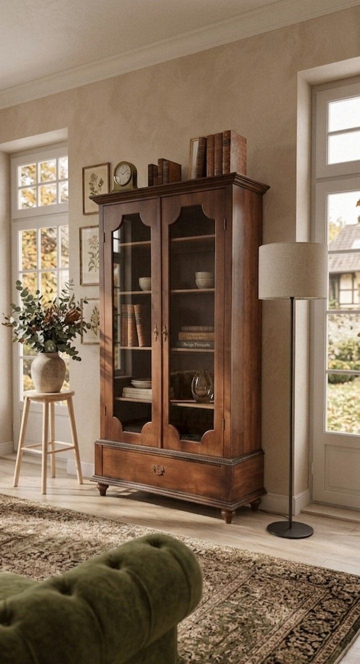 Antieke Jugendstil Vitrinekast, Huis en Inrichting, Ophalen, Met deur(en), Landelijk klassiek, Eikenhout