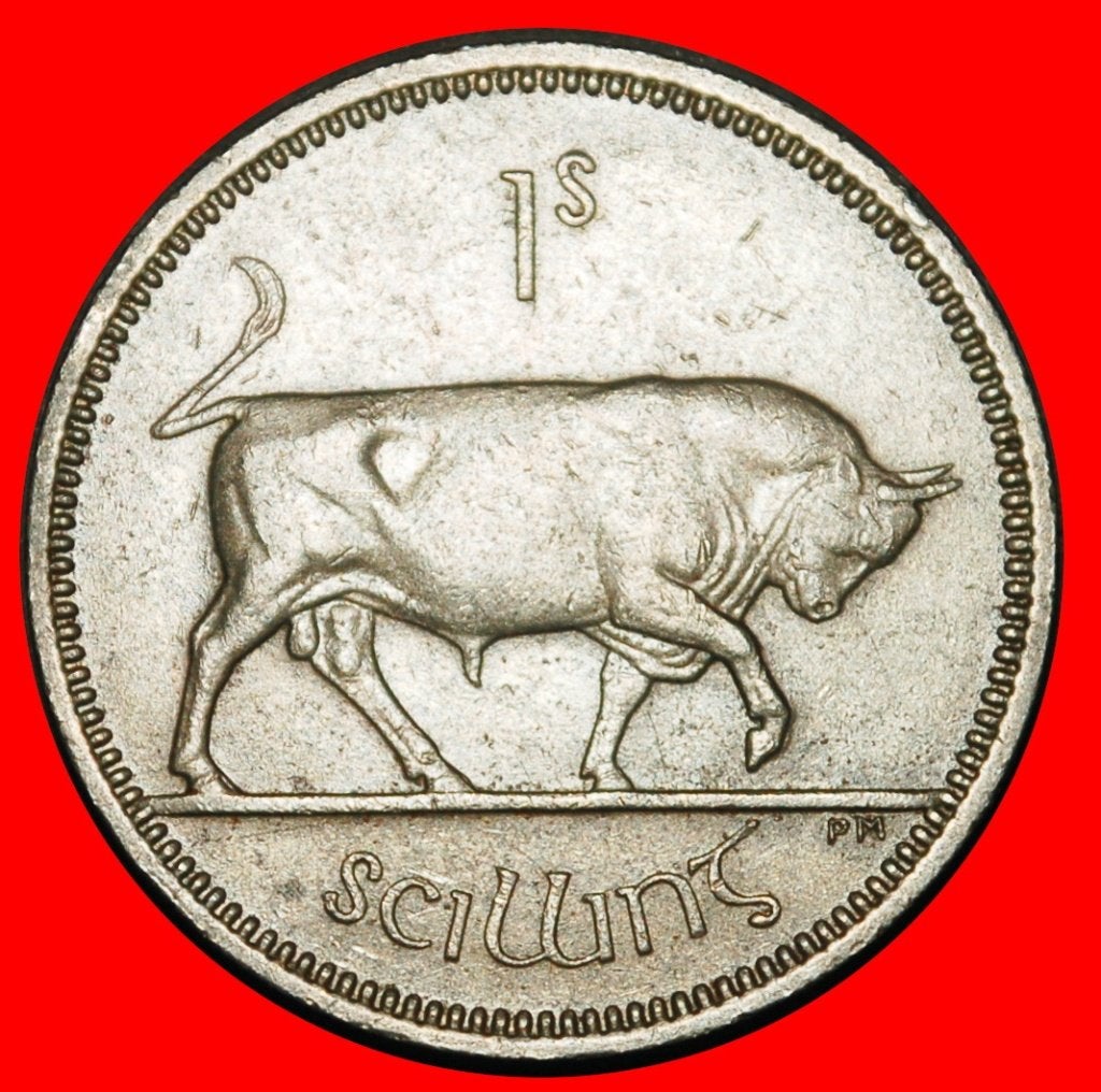 Ⰺ BRITAIN 1928-1968 NOT SILVER: IRELAND 1 SHILLING 1959 BULL, Ophalen of Verzenden, Overige landen, Losse munt