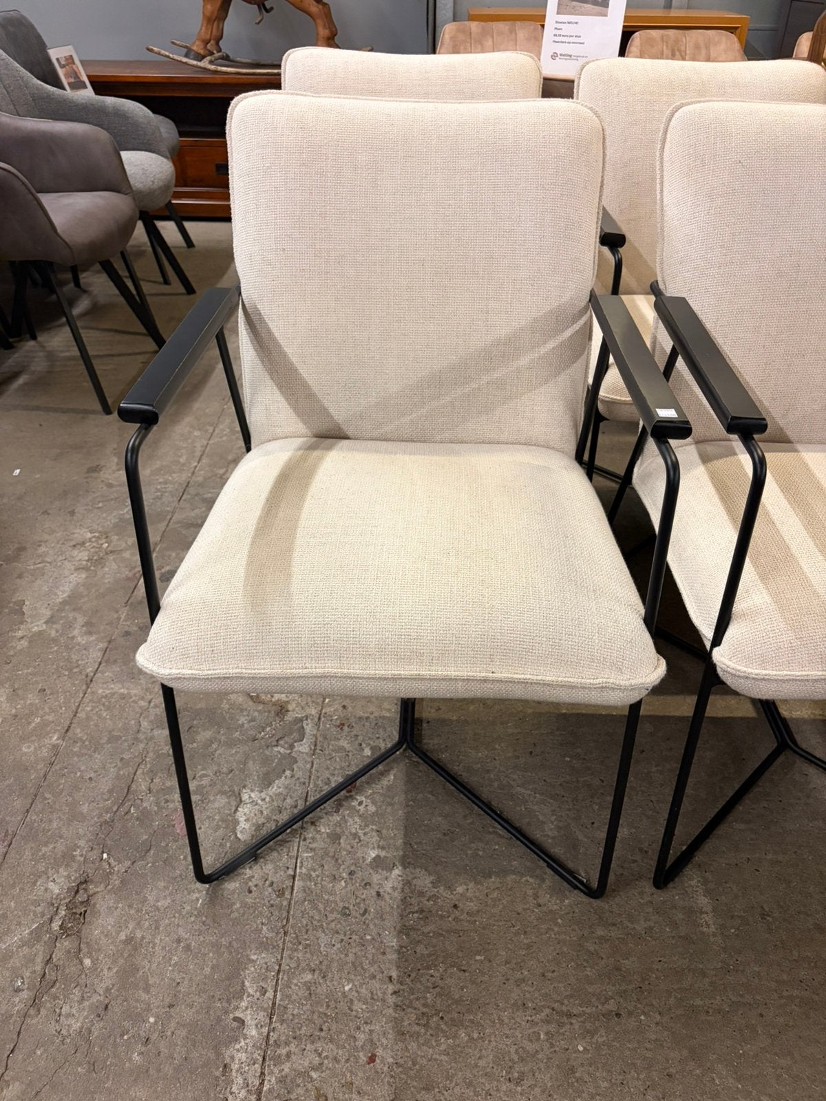4 creme witte eetkamerstoelen met armleuning, Ophalen, ., Wit, .