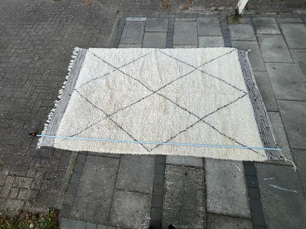 Handgemaakt echt wollen Berber Kelim vloerkleed 160x270 cm, Ophalen, Wit, 150 tot 200 cm, 200 cm of meer