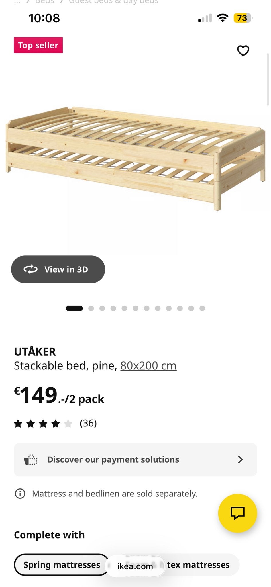 Ikea UTÅKER stapelbed met matrassen en beddengoed, Huis en Inrichting, Ophalen, Gebruikt, 80 cm, 200 cm