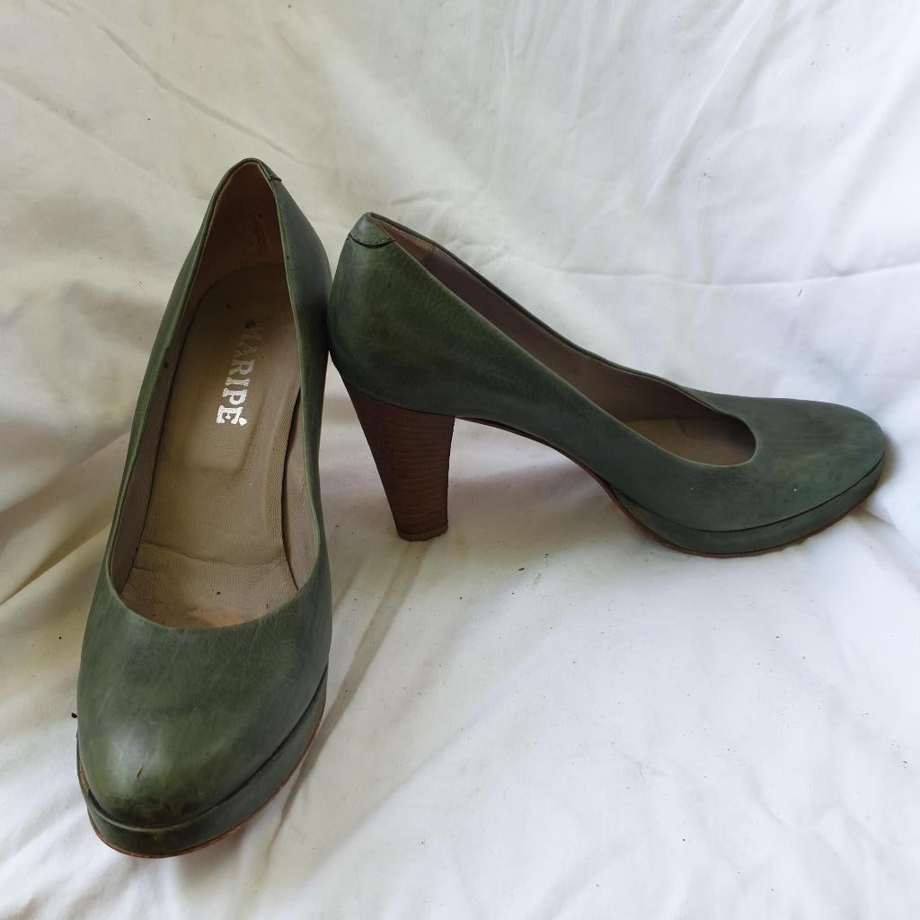 Stoere groene leren pumps mt 39 merk Maripé, Pumps, ., Ophalen of Verzenden, Zo goed als nieuw