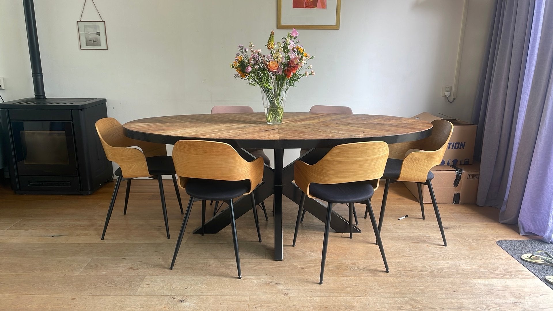 Ovale houten tafel, Ophalen, Gebruikt, 100 tot 150 cm, 200 cm of meer