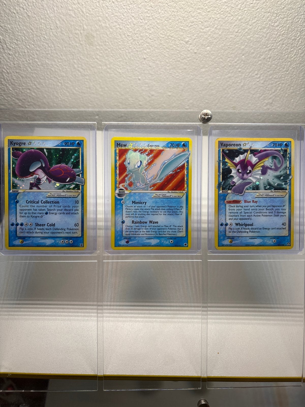 Pokémon Kaarten Gold Star: Kyogre, Mew, Vaporeon, Ophalen of Verzenden, Zo goed als nieuw, Meerdere kaarten