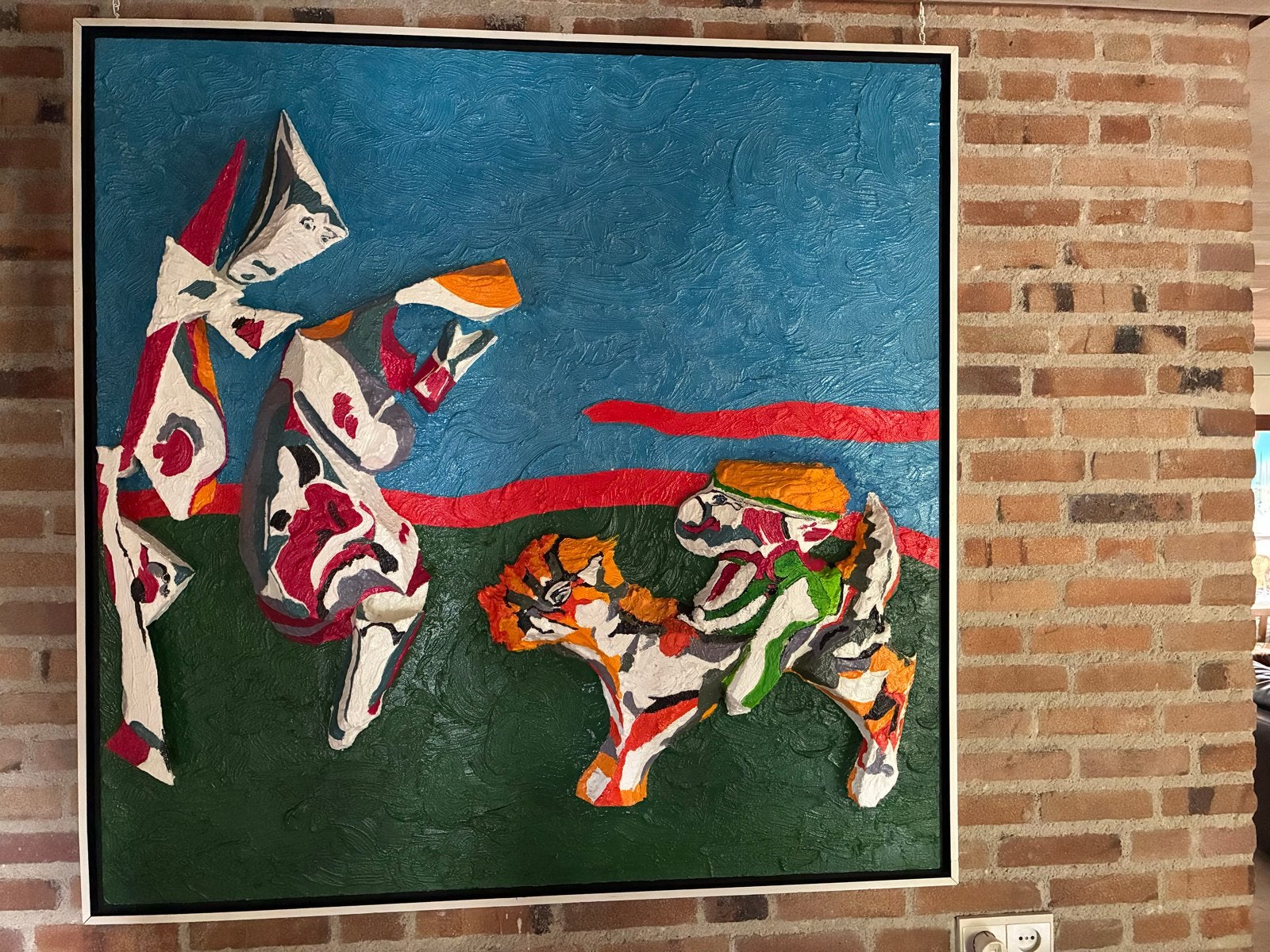 Modern 3D Schilderij - Abstracte Figuren 128x128cm, Ophalen, Figuren, 3D-effect, Gemengde techniek