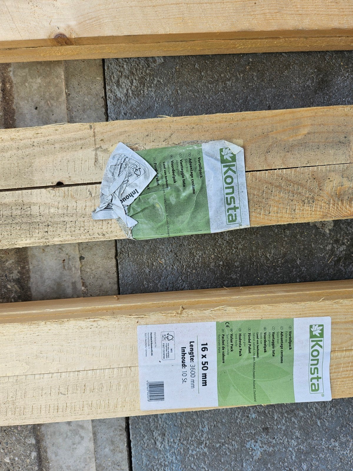 23 x Houten latten 16x50mm, 360cm lang - Konsta Ruw Vuren, Doe-het-zelf en Verbouw, Hout en Planken, Ophalen, Minder dan 25 mm