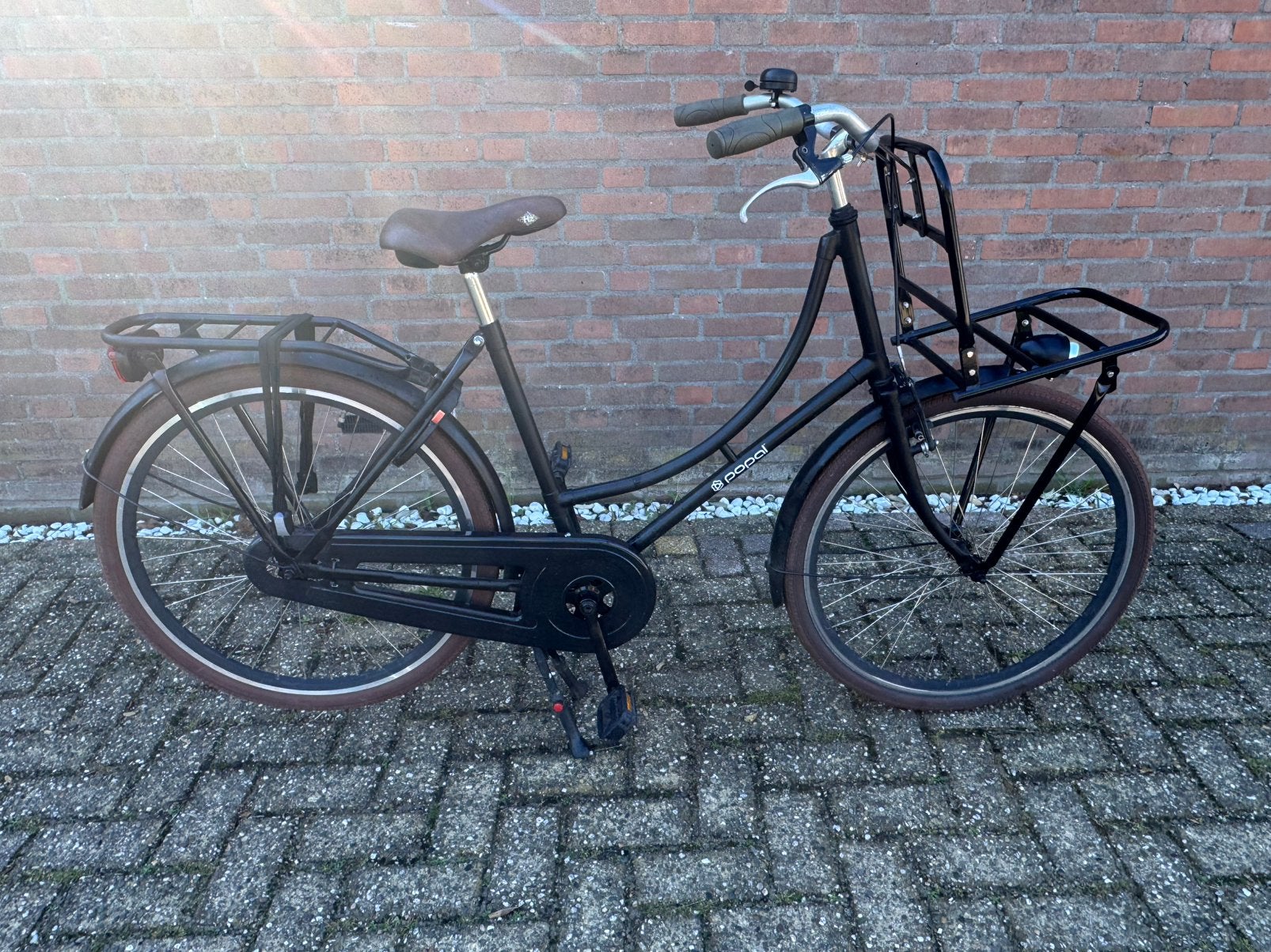 Mat zwarte Popal Oma fiets 26" Frame 49 cm, Ophalen, Terugtraprem, Gebruikt, 47 tot 50 cm