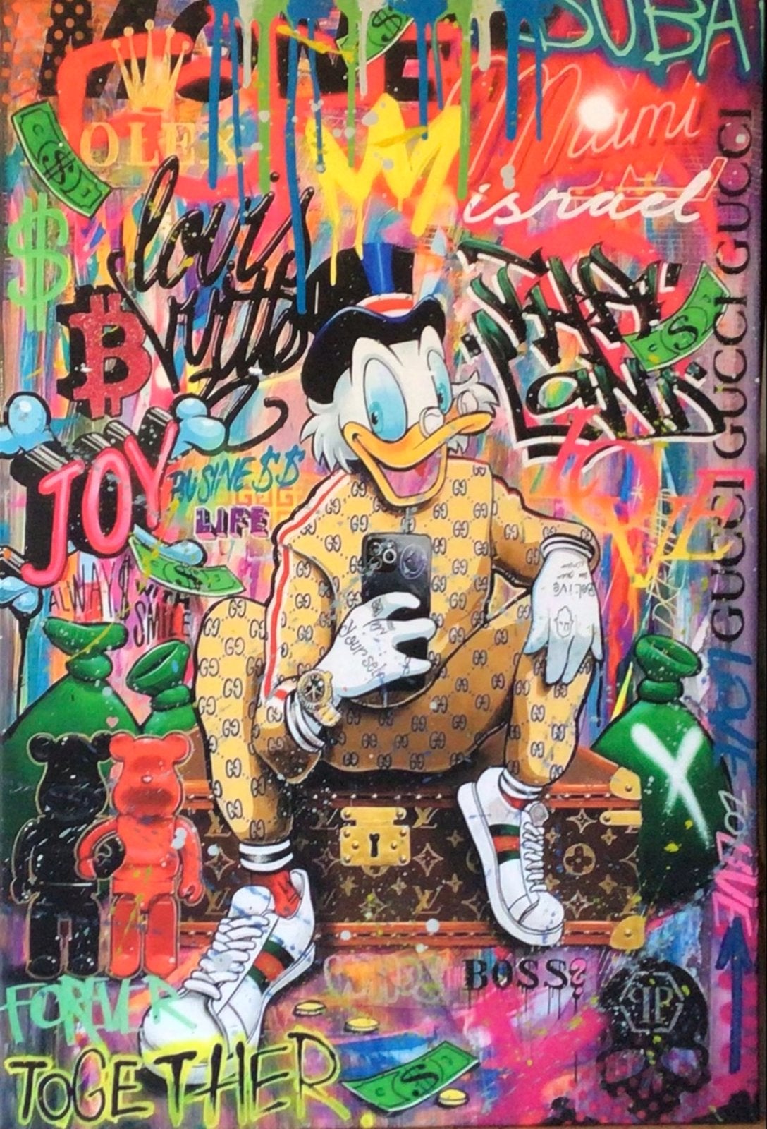 Donald Duck- Mixed Media- Katoenen canvasdoek-90x60cm, Ophalen of Verzenden, Zo goed als nieuw, Wanddecoratie