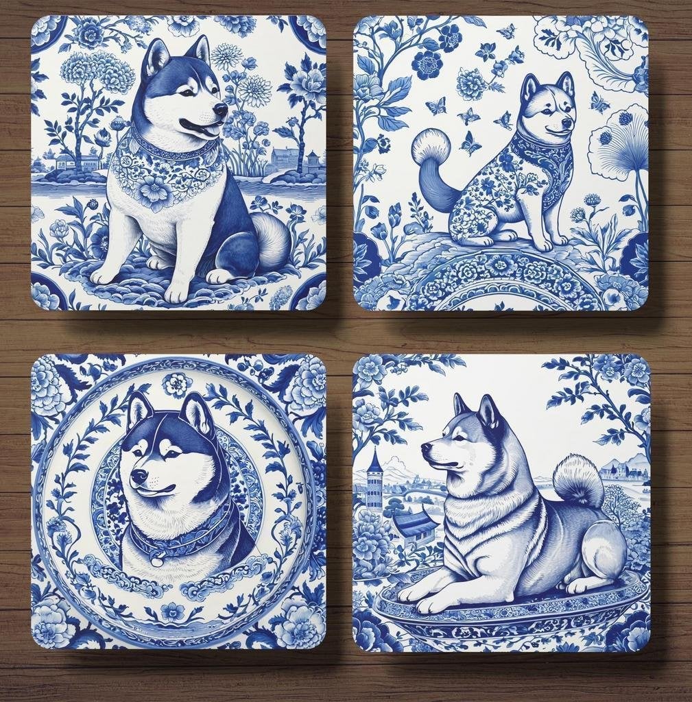 Shiba Delfts Blauw onderzetters met houder, Verzenden, Nieuw