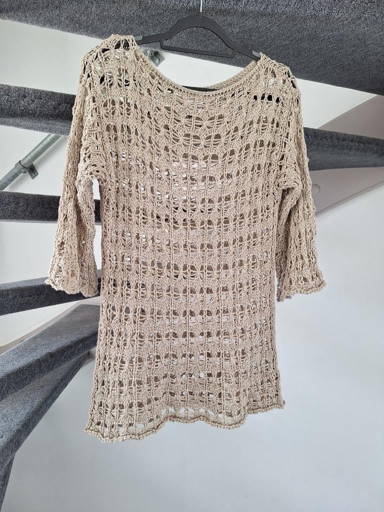 Lichtbruine gehaakte trui maat M, Ophalen of Verzenden, Gedragen, Maat 38/40 (M), Beige