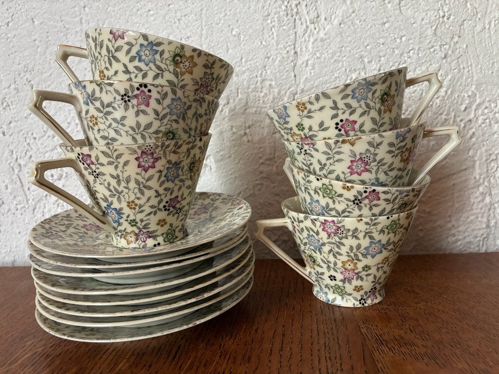 Vintage gebloemde theekopjes - Royal Epiag, Ophalen of Verzenden