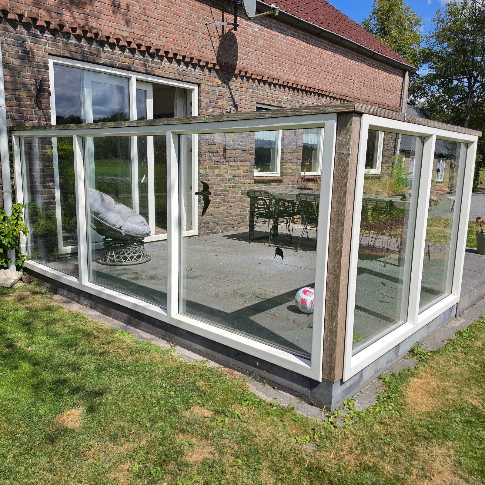 Kunststof kozijnen terras met glas 2.40x4.20 mtr, Ophalen, Gevelraam of Ruit, Gebruikt, 160 cm of meer
