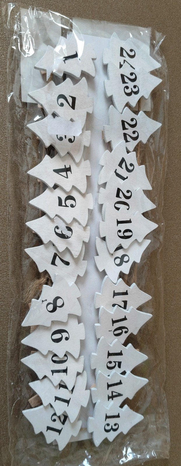 Advent slinger wit houten kerstbomen+knijpers, Verzenden, Nieuw