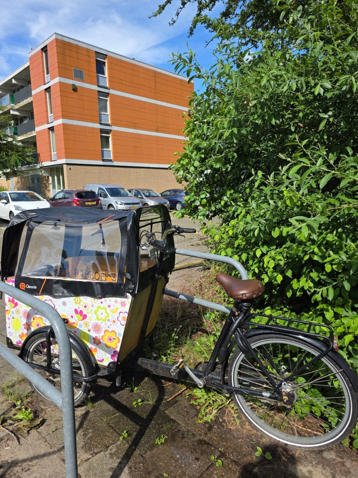 Babboe Big bakfiets met huif en zitjes, Ophalen, 4 kinderen of meer, Gebruikt, Huif