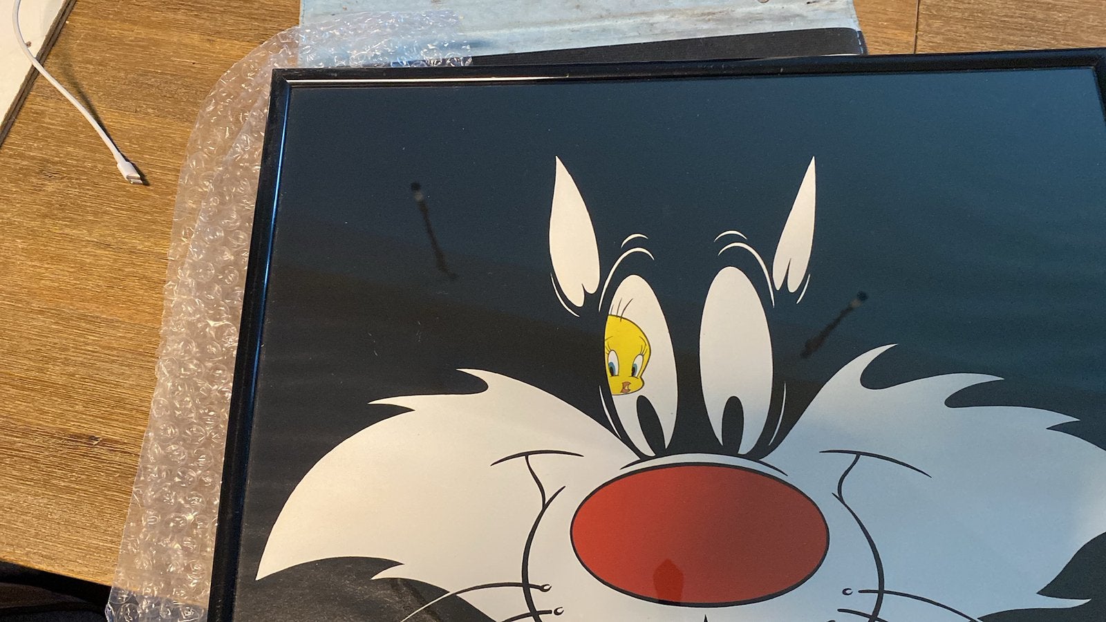 Tweety & Sylvester - ingelijste print, Ophalen of Verzenden, Looney Tunes, Zo goed als nieuw, Plaatje, Poster of Sticker