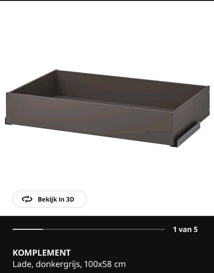 2x IKEA Komplement lade donkergrijs 100x58cm (nieuw in doos), Ophalen, Nieuw, 50 tot 100 cm, Met lade(s)