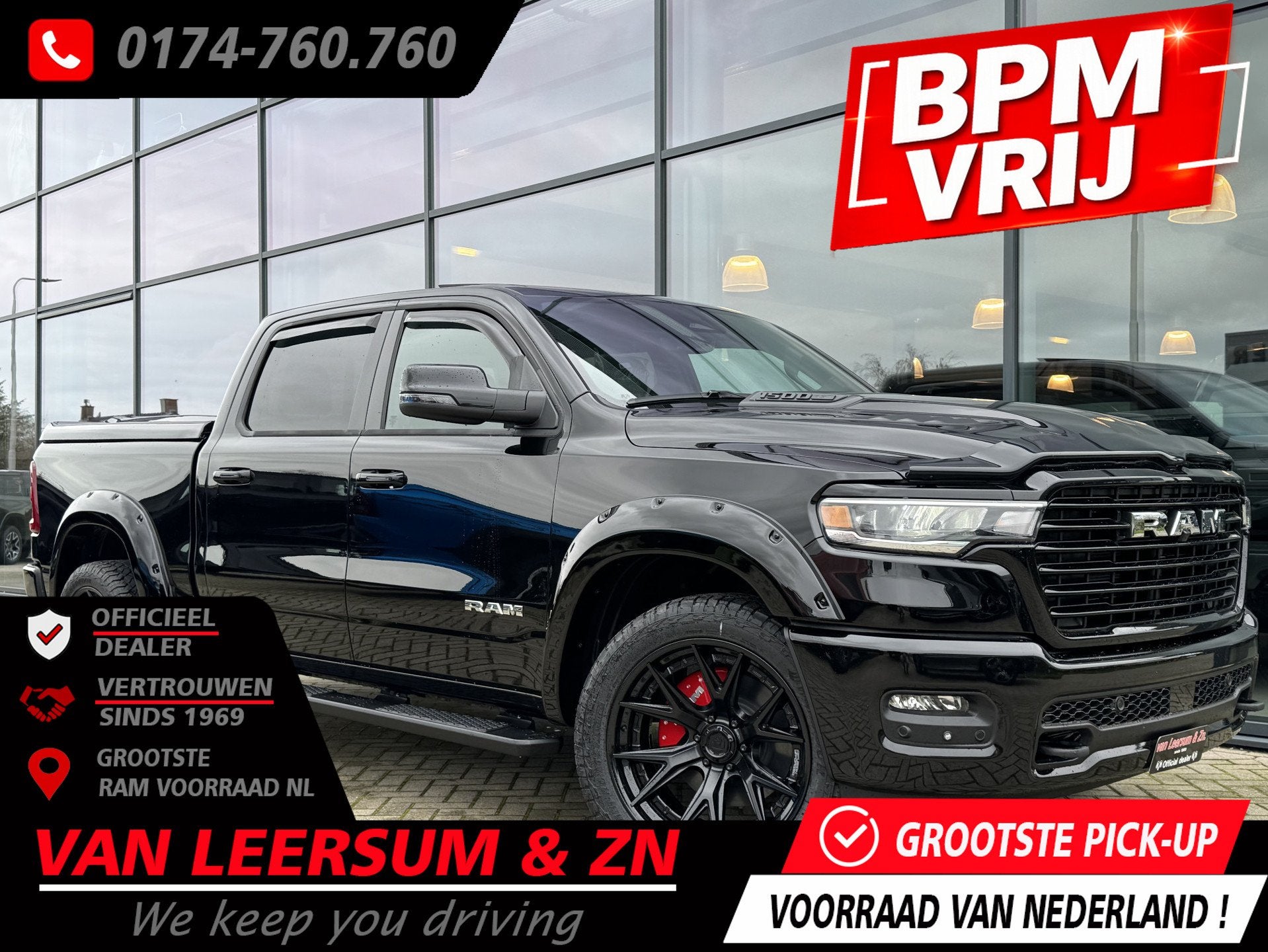 Dodge Ram 1500 Laramie Sport XXL Hurricane | LPG | 3 jaar ga, Auto's, Automaat, Dealer onderhouden, 3500 kg, Zwart