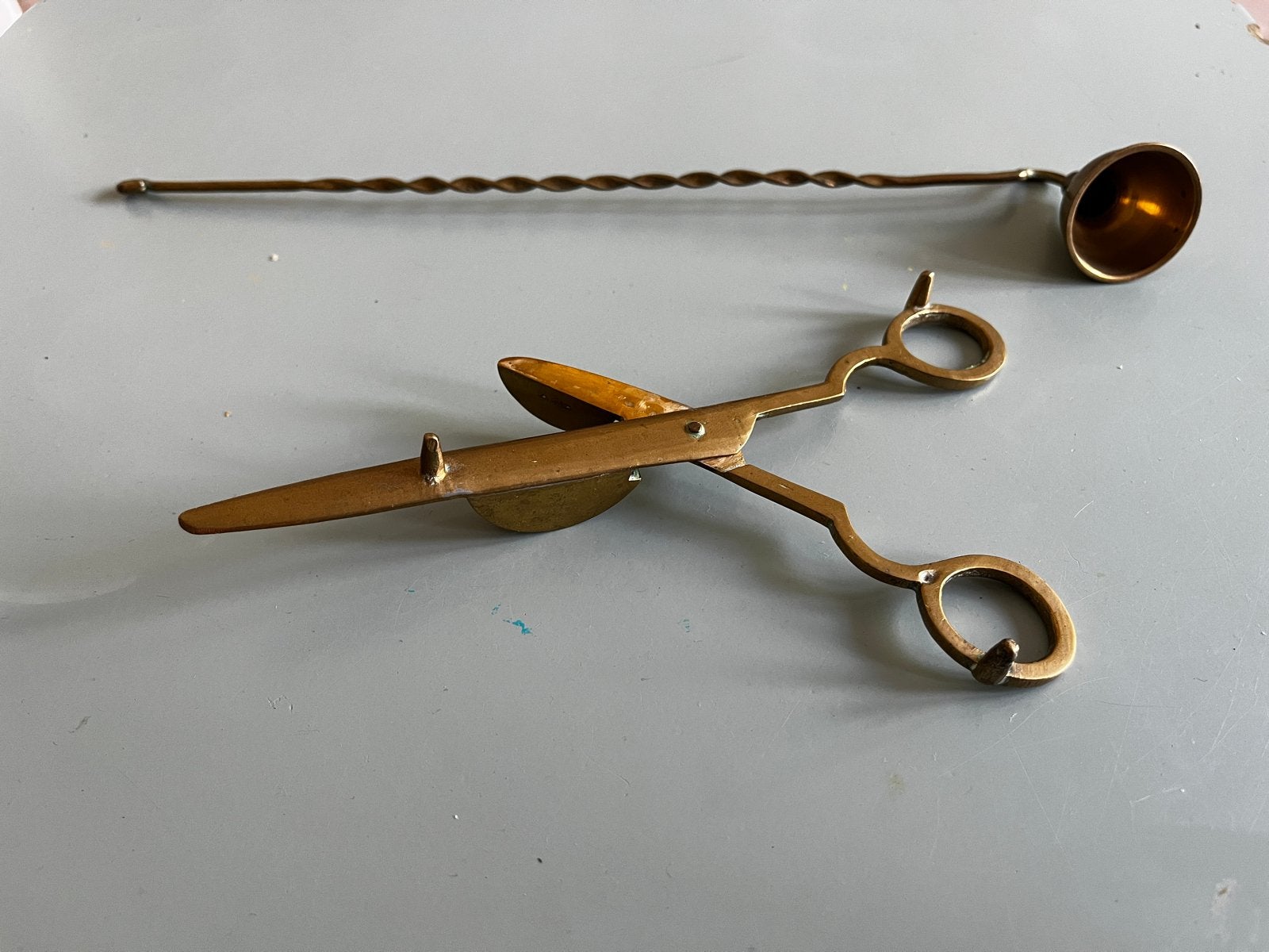 Antieke Messing Kaarsendover & Lontknipper Set, Antiek en Kunst, Ophalen of Verzenden, Koper of Brons