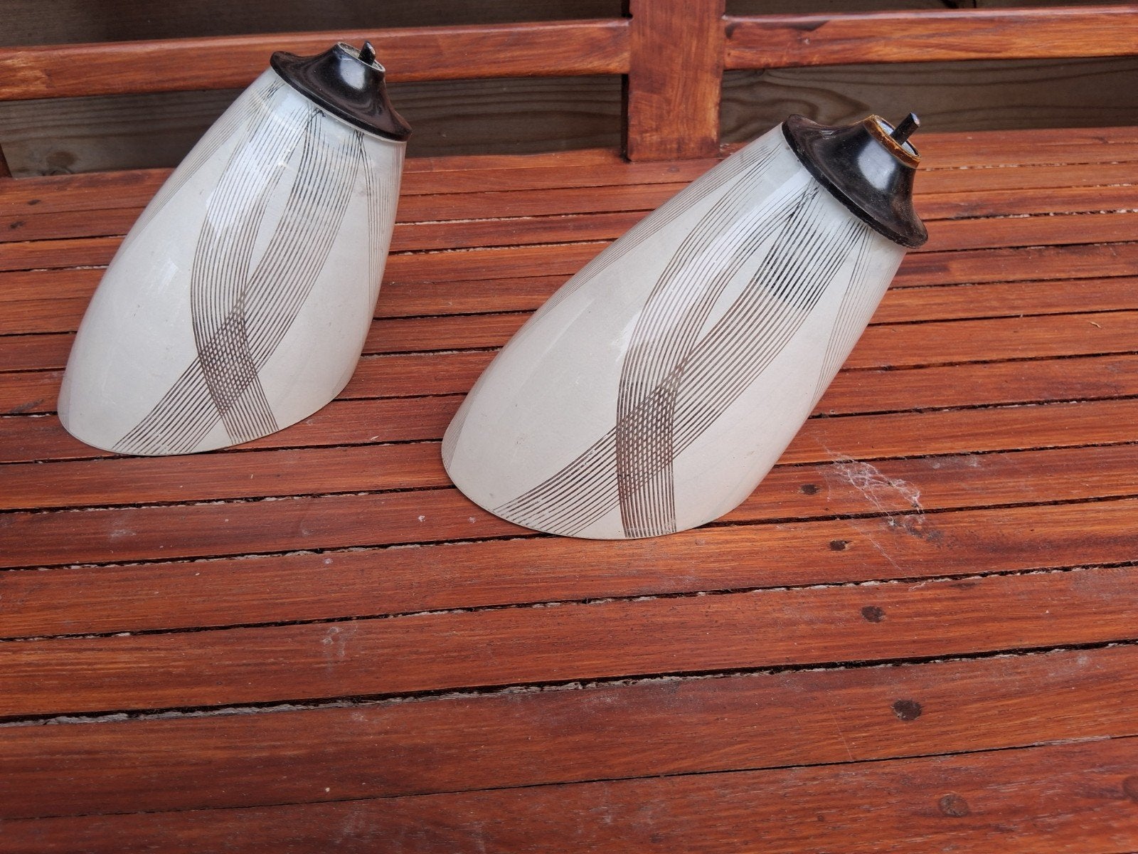 Set van 2 vintage glazen lampenkappen/kelkjes met patroon, Ophalen of Verzenden