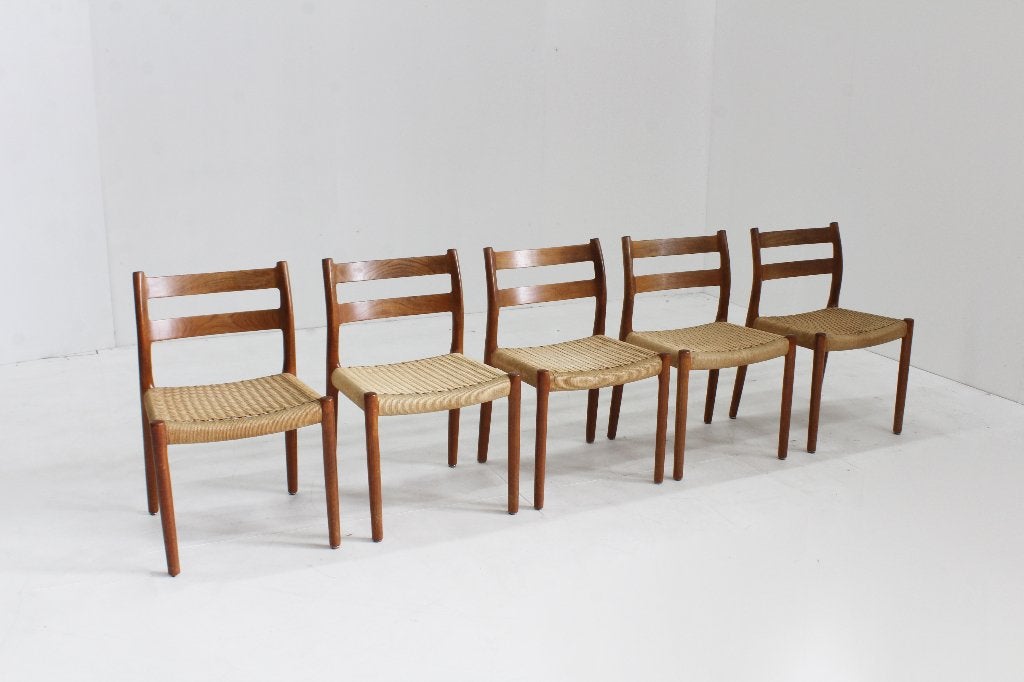 5 x Vintage Deense eetkamer stoelen Niels Otto Moller, Gebruikt, Bruin, Design, Vijf, Zes of meer stoelen