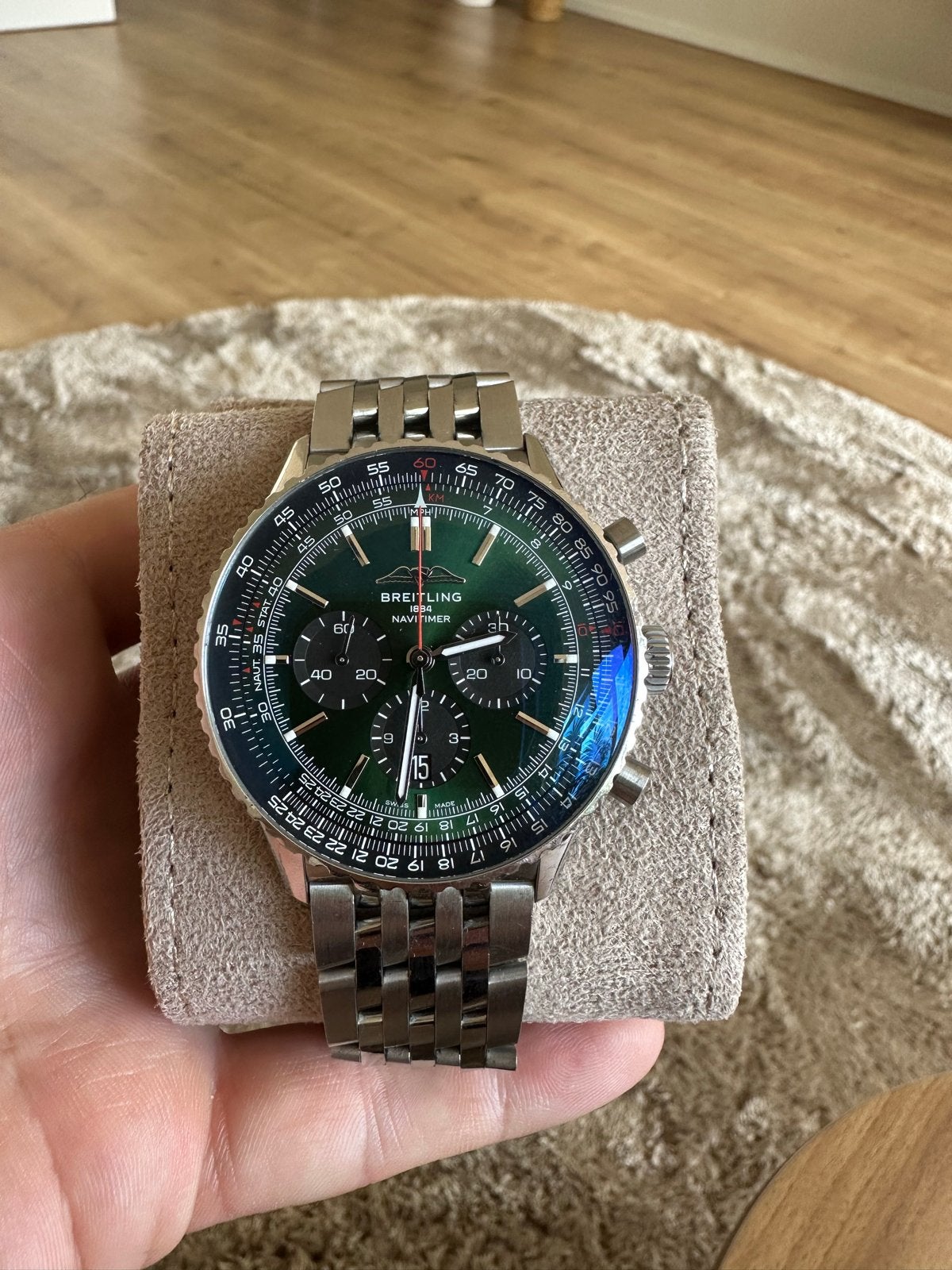 Breitling Navitimer B01 Chronograph 46 Groen Staal, Sieraden, Tassen en Uiterlijk, Horloges | Heren, Ophalen, Staal, Breitling