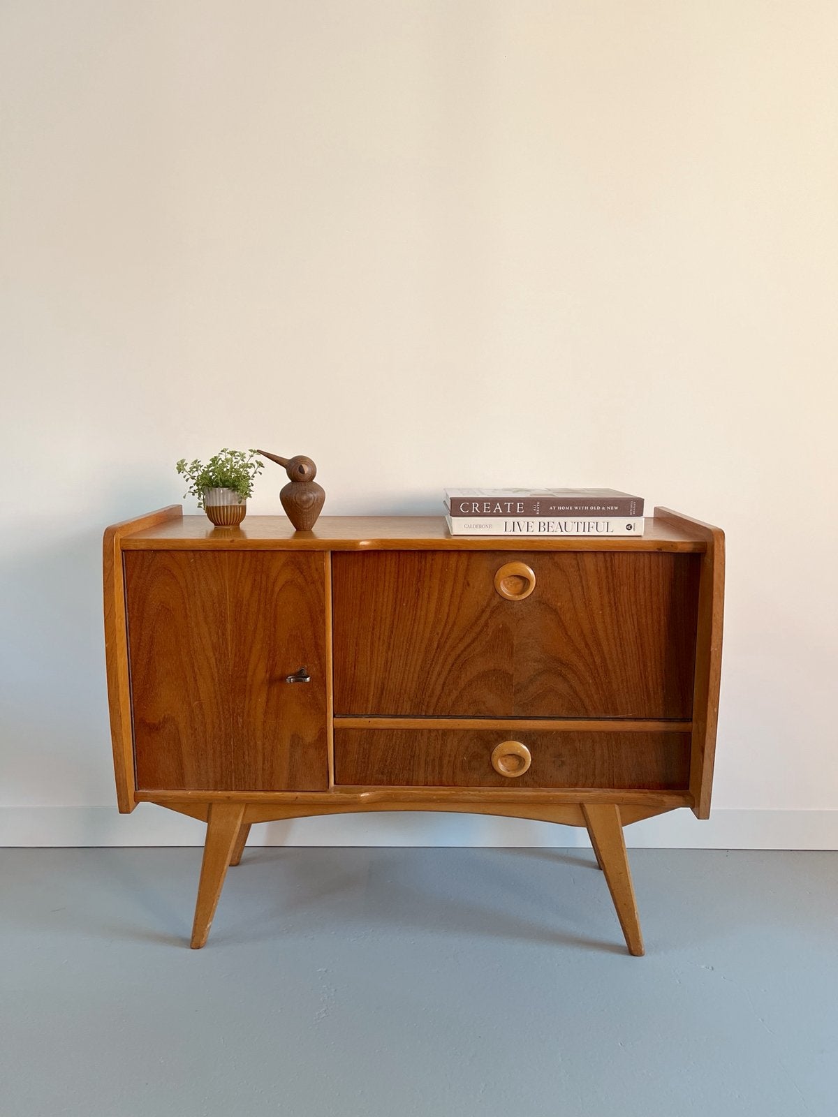 Vintage teakhouten ladekastje jaren 60/Deens design, Ophalen, Gebruikt, 1 of 2 laden, 50 tot 100 cm
