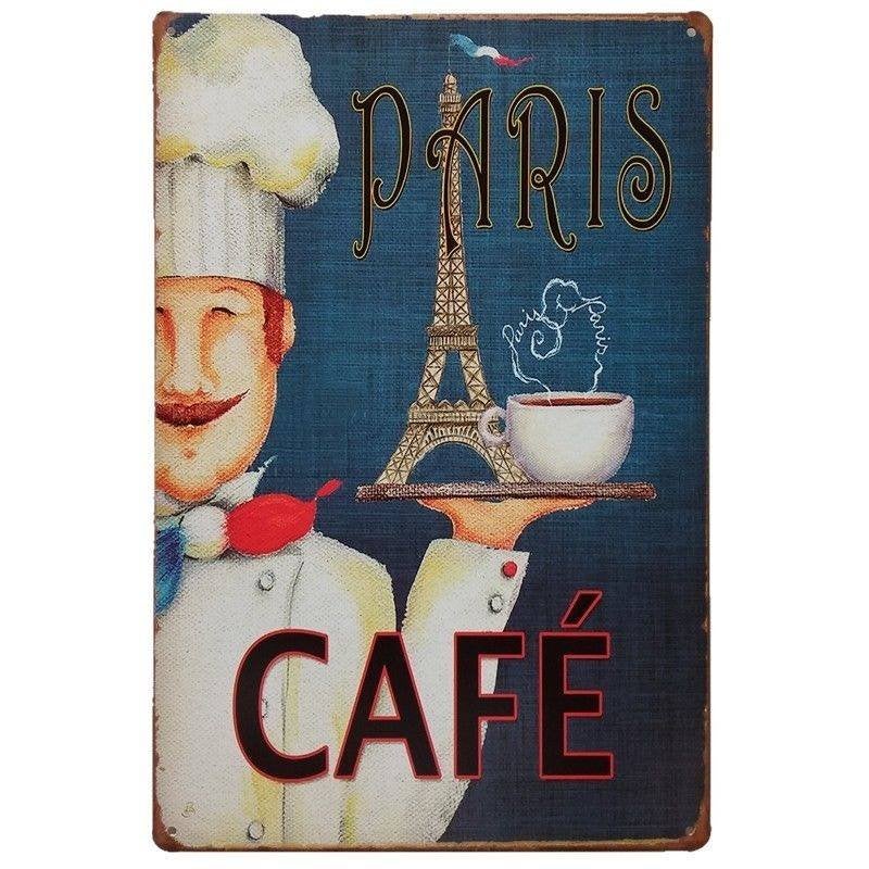 Paris Cafe Vintage Metalen Bord / Koffie Reclame Parijs, Verzenden, Nieuw, Wandbord of Wandpaneel