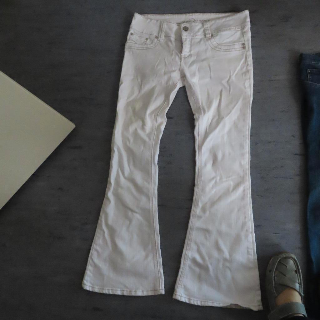 Witte flared broek Jane Norman maat 12 S   maat S/M, Verzenden, Gedragen, Wit, W28 - W29 (confectie 36)