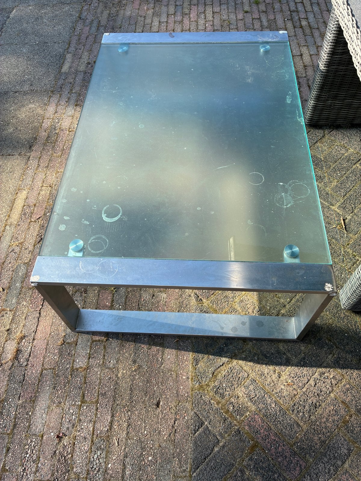 Glazen salontafel met metalen frame Rolf Benz, Huis en Inrichting, Ophalen, Gebruikt, 100 tot 150 cm, 50 tot 100 cm