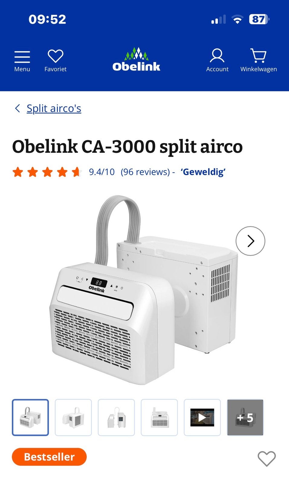 Split Airco SPA-3000, Ophalen, Zo goed als nieuw