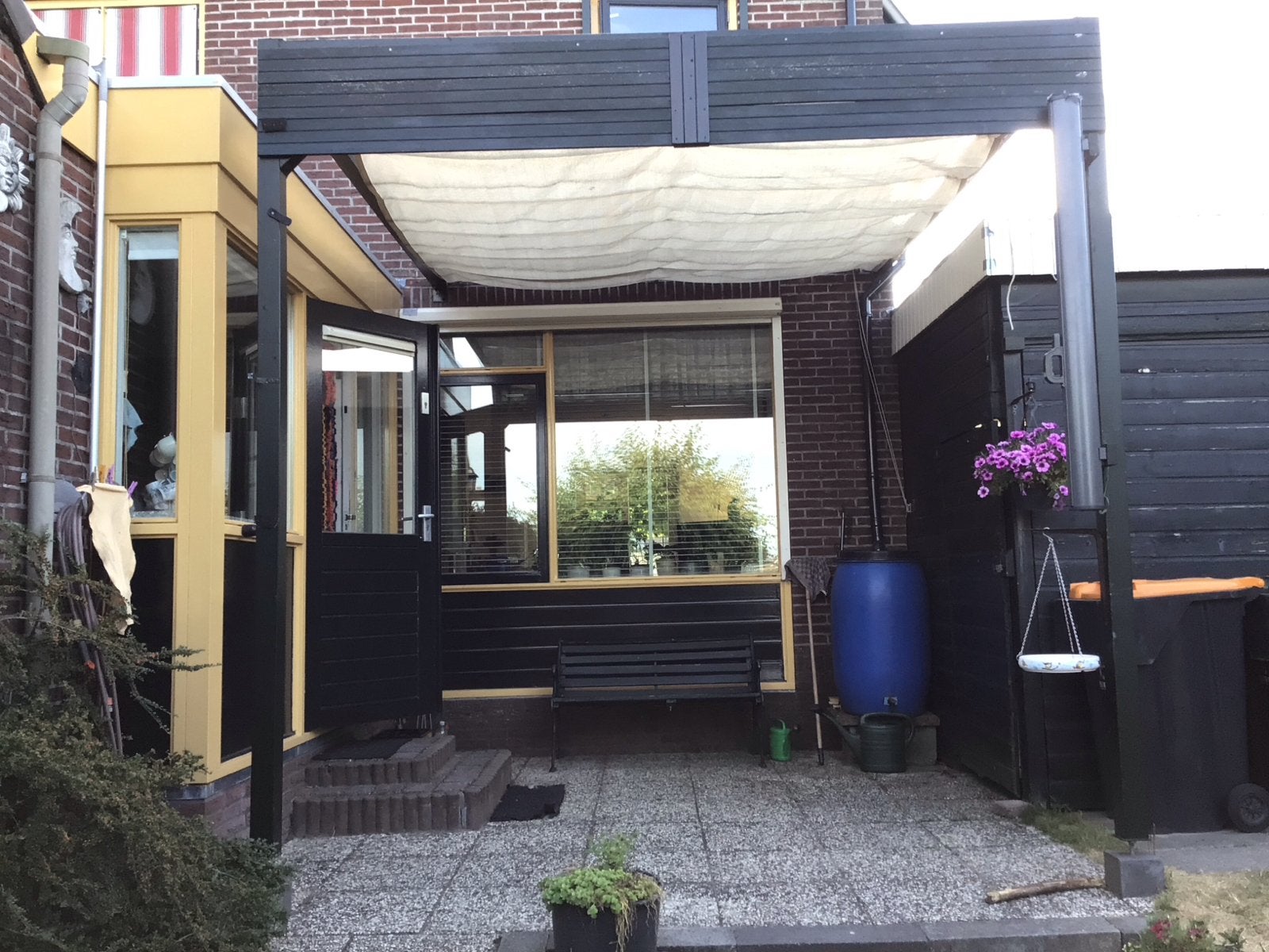 Terrasoverkapping met schaduwdoek, Tuin en Terras, Overkappingen, Ophalen of Verzenden, Gebruikt, Veranda