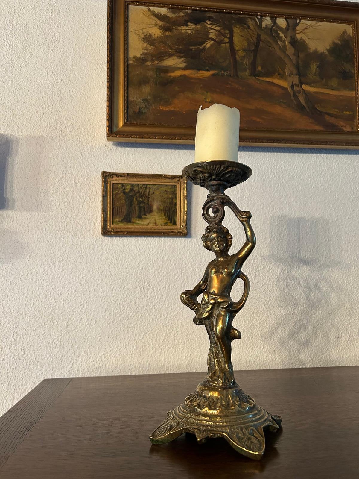 Koperen kandelaar engel, Ophalen, Koper of Brons