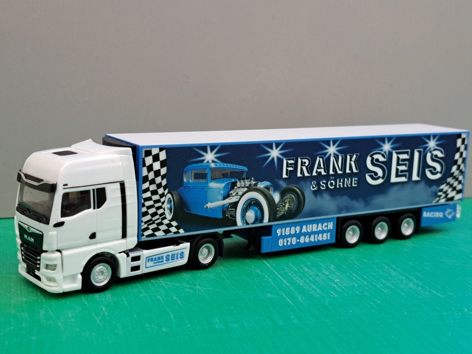 Herpa MAN TGX GX Frank Seis hotrod koeltrailer 1:88 H0, Hobby en Vrije tijd, Modelauto's | 1:87, Ophalen of Verzenden, Zo goed als nieuw
