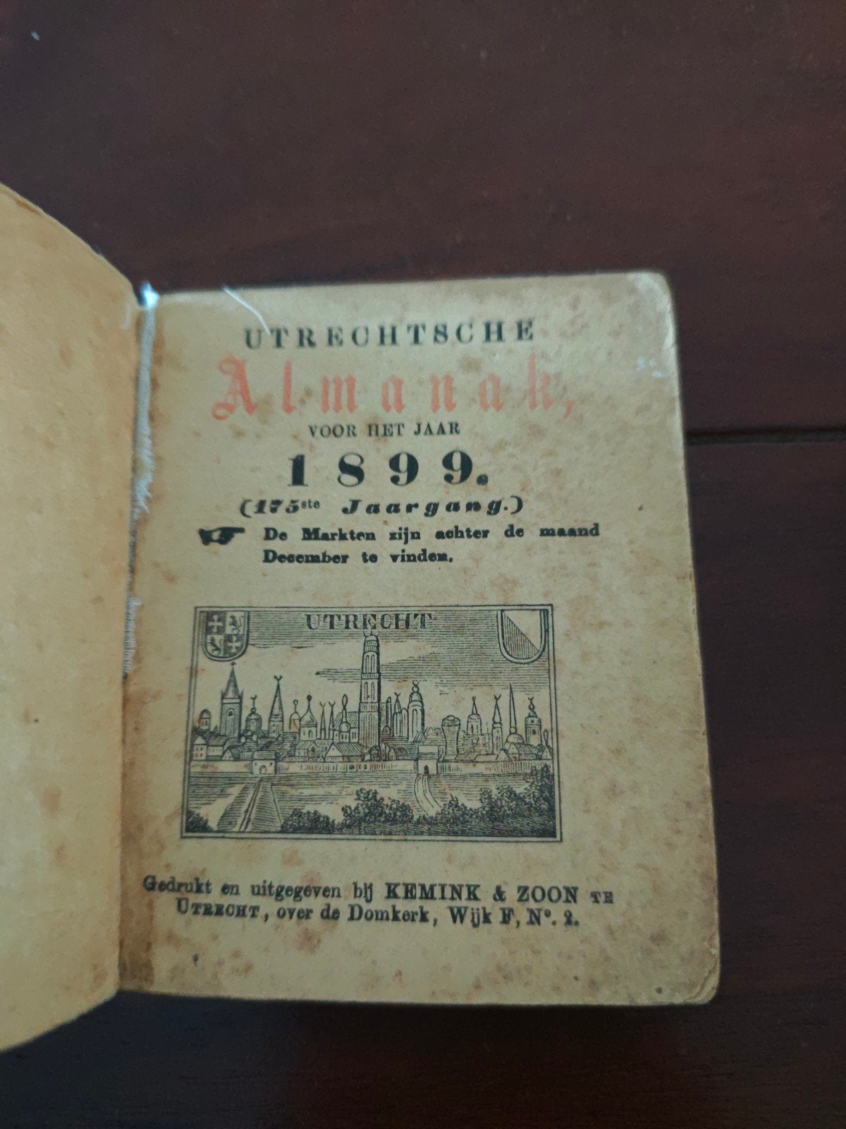 Utrechtsche Almanak uit 1899 - Zeldzaam Historisch Boekje, Ophalen of Verzenden, Gelezen