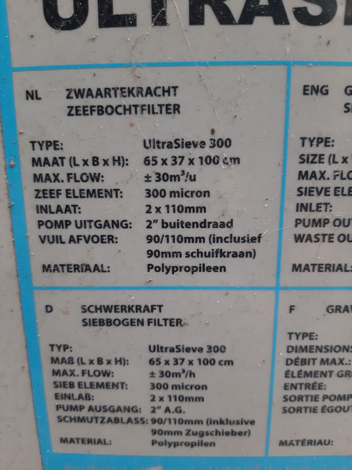 UltraSieve 300 Zwaartekracht Zeefbochtfilter, Ophalen, Gebruikt