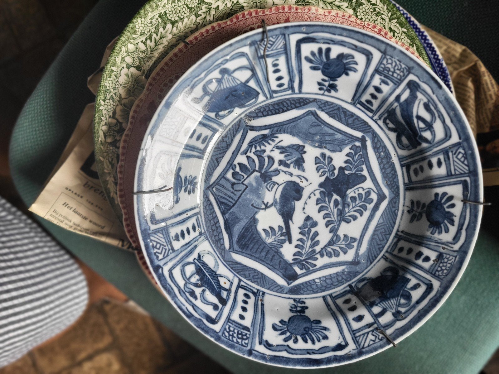Antieke Delfts Blauwe en Roze Borden - Set van 3, Antiek en Kunst, Ophalen of Verzenden
