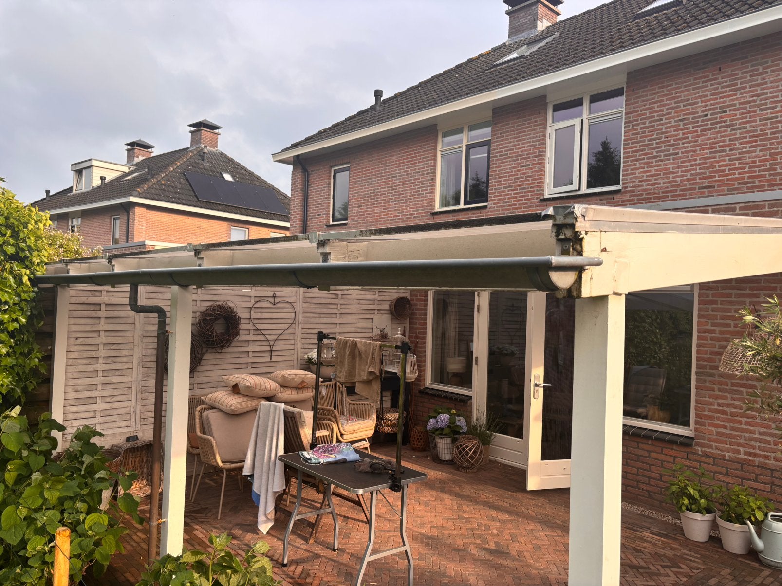 Houten overkapping 5 x 4,5 meter & polycarbonaat platen, Ophalen, Gebruikt, Veranda