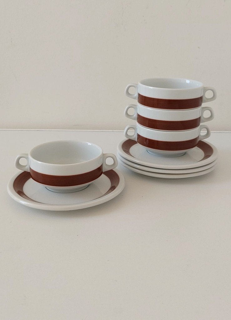 4 Vintage 70s soep kommen kom met schotel Retro/Mid-century, Eu, Overige merken, Eu, Vintage