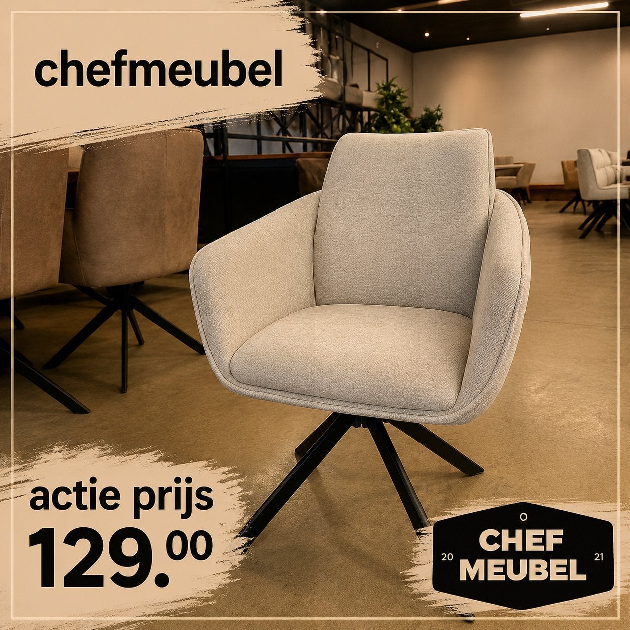 ACTIE STOEL!! Van 159- naar 129- !! BY CHEFMEUBEL, Huis en Inrichting, Stoelen, Ophalen of Verzenden, Zo goed als nieuw, Grijs