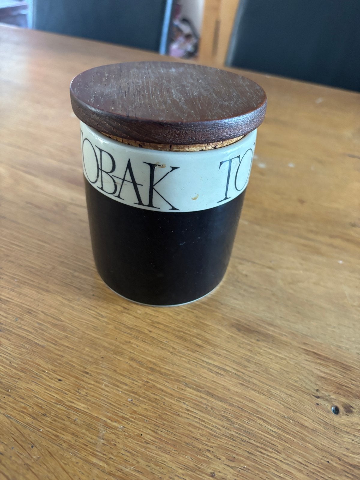 Vintage Rörstrand Zweden Tabakspot met houten Deksel, Ophalen of Verzenden