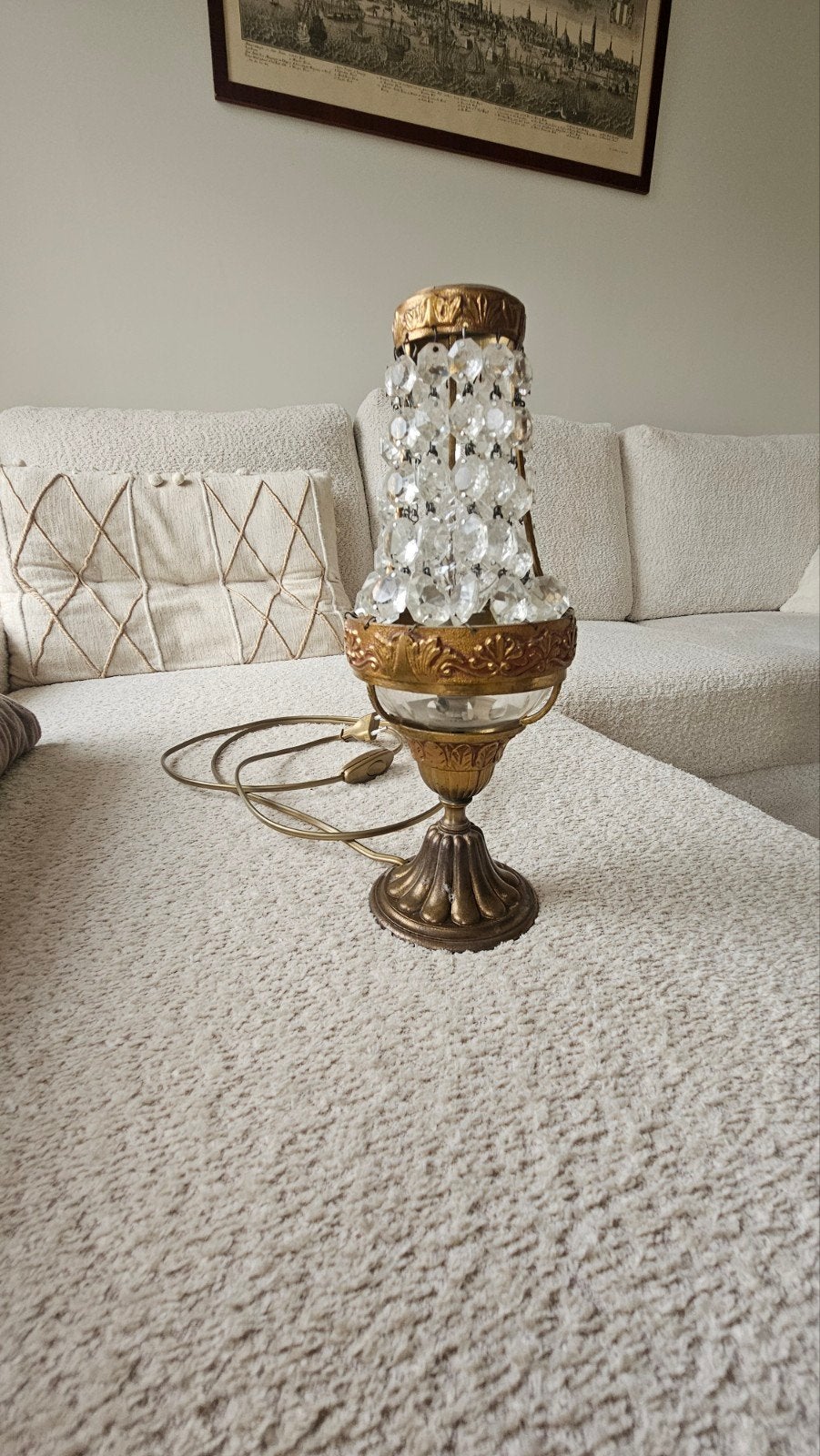 Kristallen tafellamp met nieuw lichtdraad, Gebruikt, Goud, 30 cm, Met schakelaar