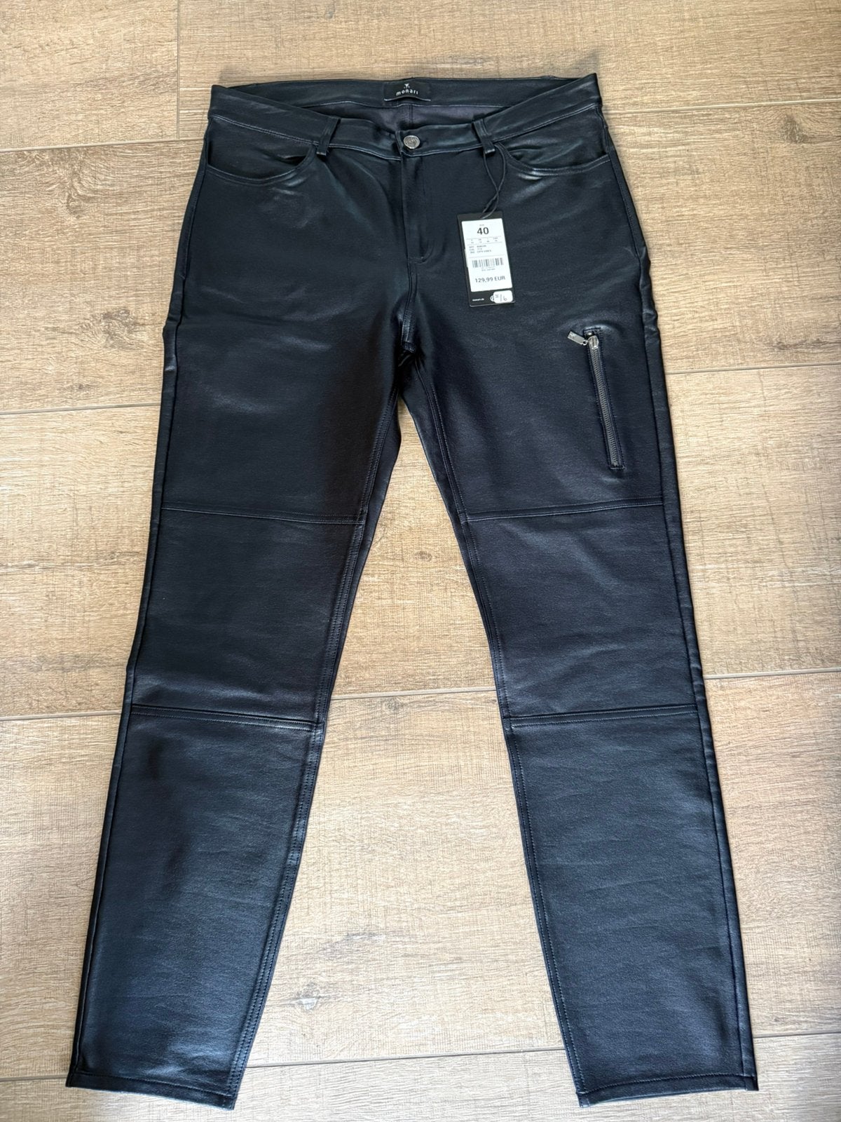 Nieuwe Monari lederlook broek zwart, maat 40, Maat 38/40 (M), Zwart, Nieuw, Ophalen of Verzenden