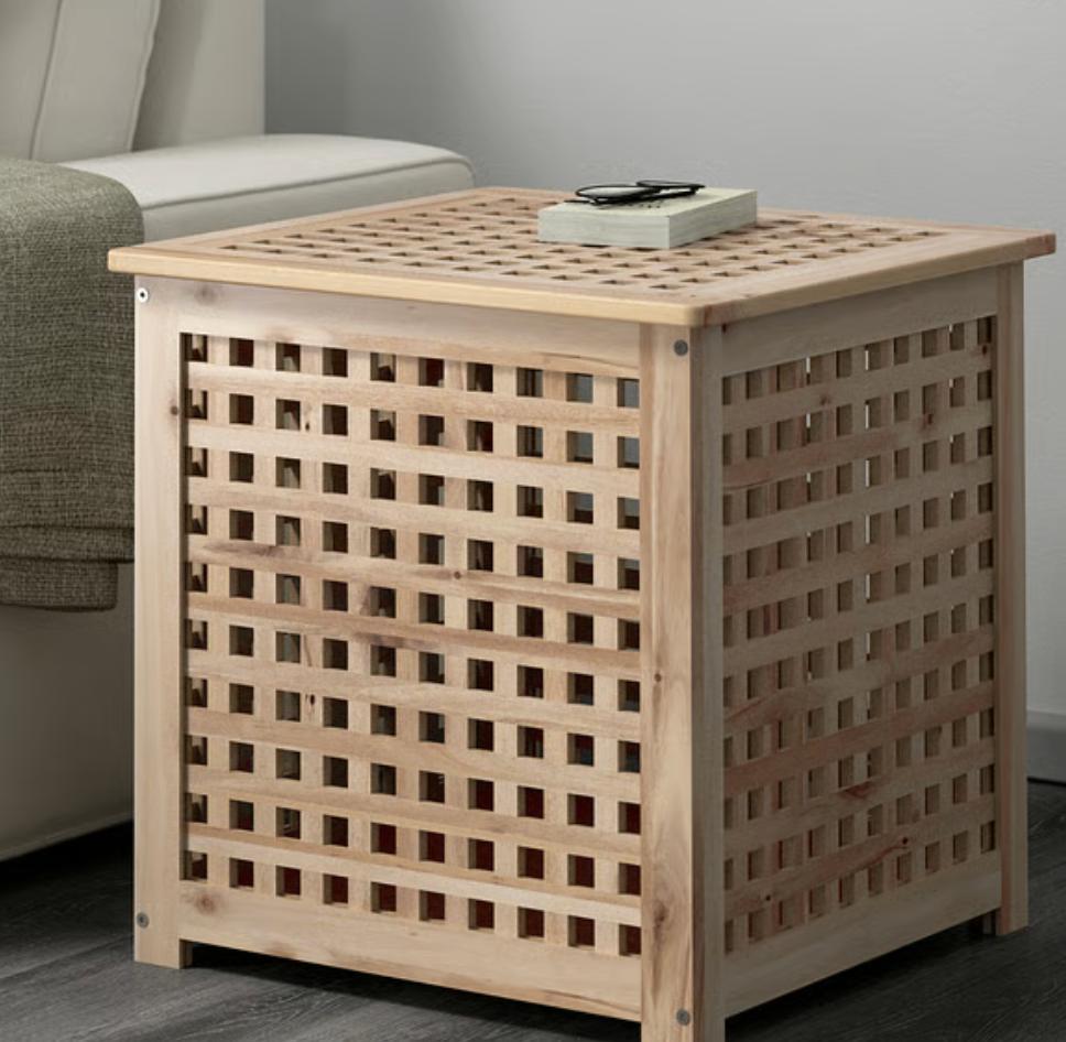 GEZOCHT: Ikea Hol Opbergtafel/wasmand, twee stuks, Huis en Inrichting, Tafels | Bijzettafels, Ophalen, Minder dan 55 cm, Zo goed als nieuw