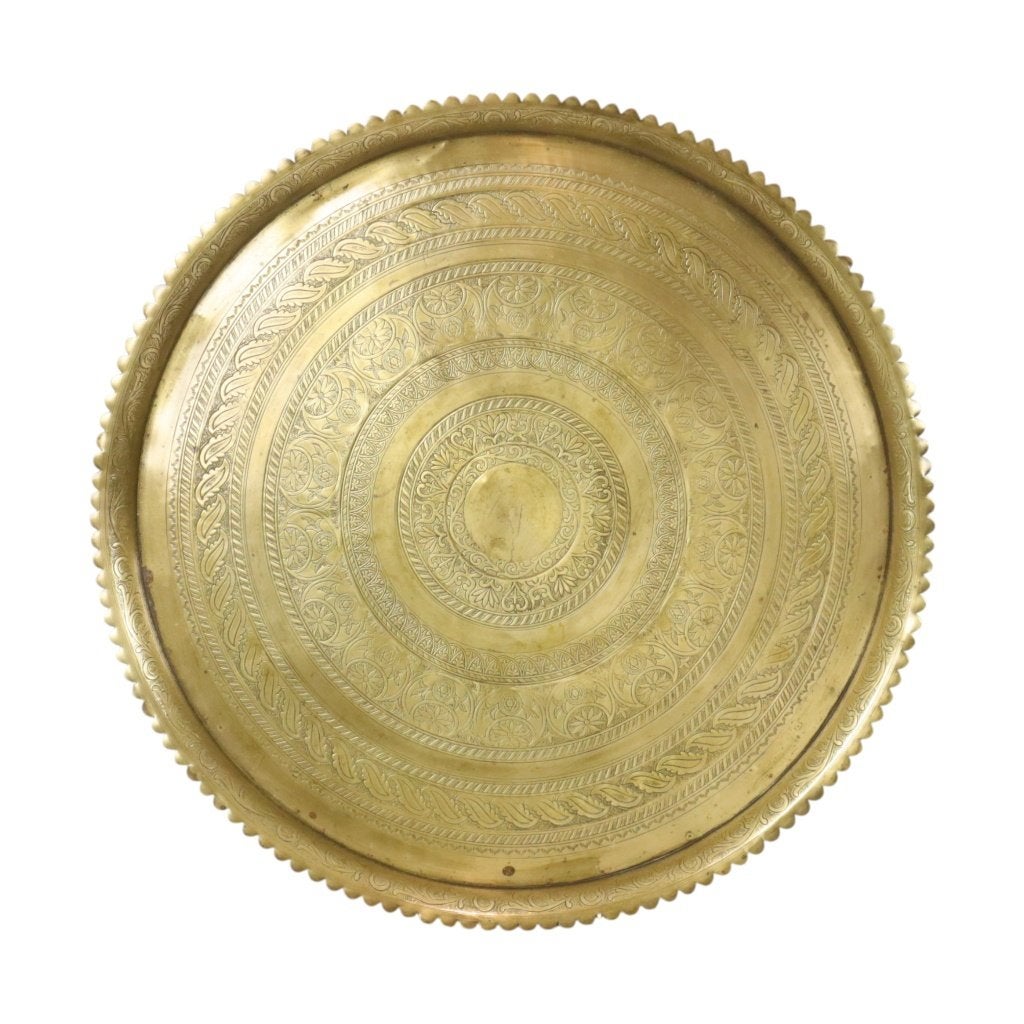 Groot Oosters Messing Dienblad Floraal Geometrisch 58cm, Gebruikt, Rond, Ophalen of Verzenden, Afgeronde hoeken