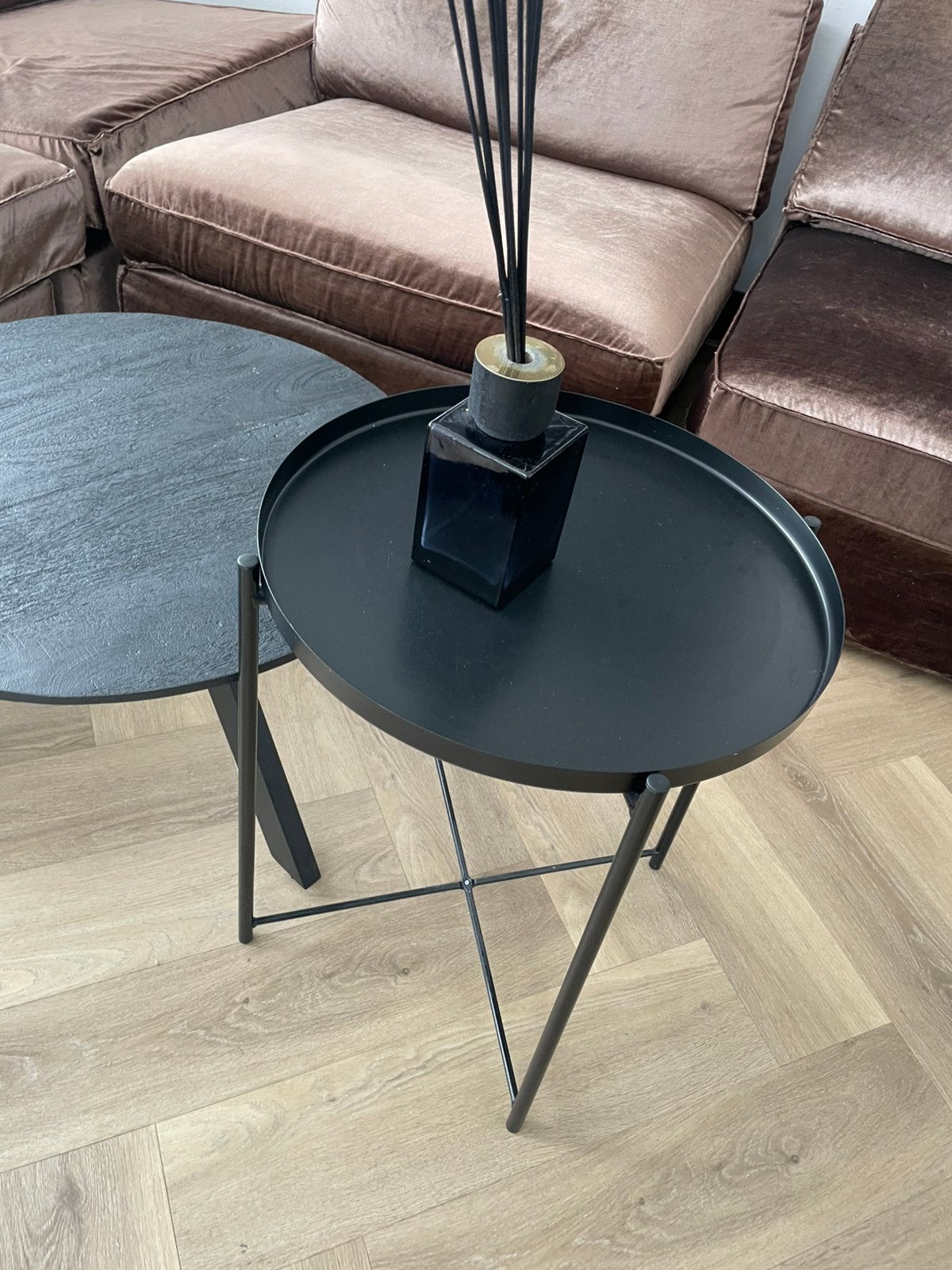 IKEA GLADOM Salontafel met Dienblad | Zwart |, Ophalen, Gebruikt, 50 tot 100 cm, Rond