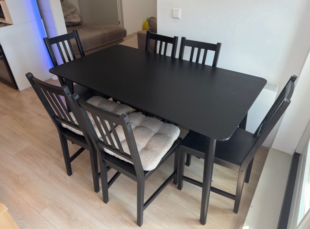 IKEA LISABO eettafel + 6 STEFAN stoelen + bonus balkonstoele, Ophalen, Gebruikt, Vijf personen of meer, Rechthoekig