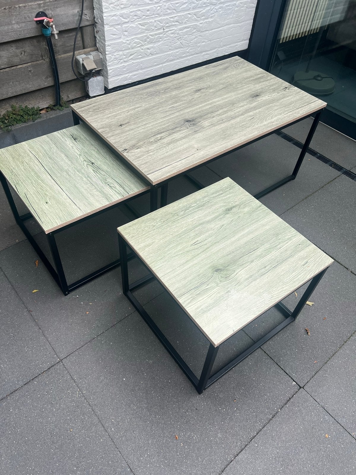 Set van 3 salontafels: 1 grote en 2 kleine bijzettafels, Huis en Inrichting, Tafels | Salontafels, Gebruikt, 100 tot 150 cm, Overige houtsoorten