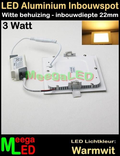LED inbouwspot panel spot wit 3Watt VK Warmwit 3W - NDB, LEDinbouwspot, Led, Metaal of Aluminium, Nieuw
