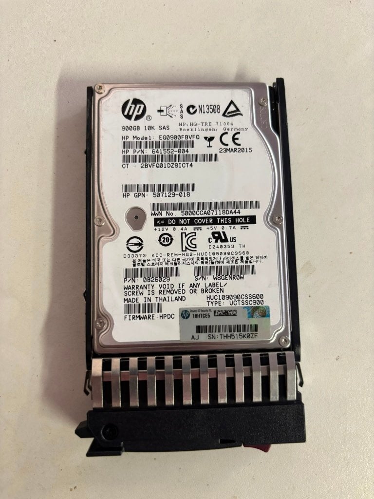 HP 900GB 10K SAS SFF harddisk (6G DP) – incl. caddy, Ophalen, Intern, Gebruikt, SAS
