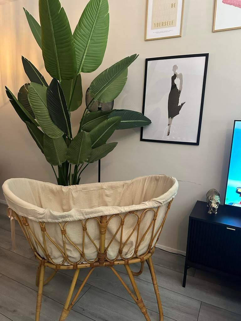 Rotan wiegje met matrasje en bekleding, Kinderen en Baby's, Babywiegjes en Ledikanten, Ophalen, Zo goed als nieuw, Wieg